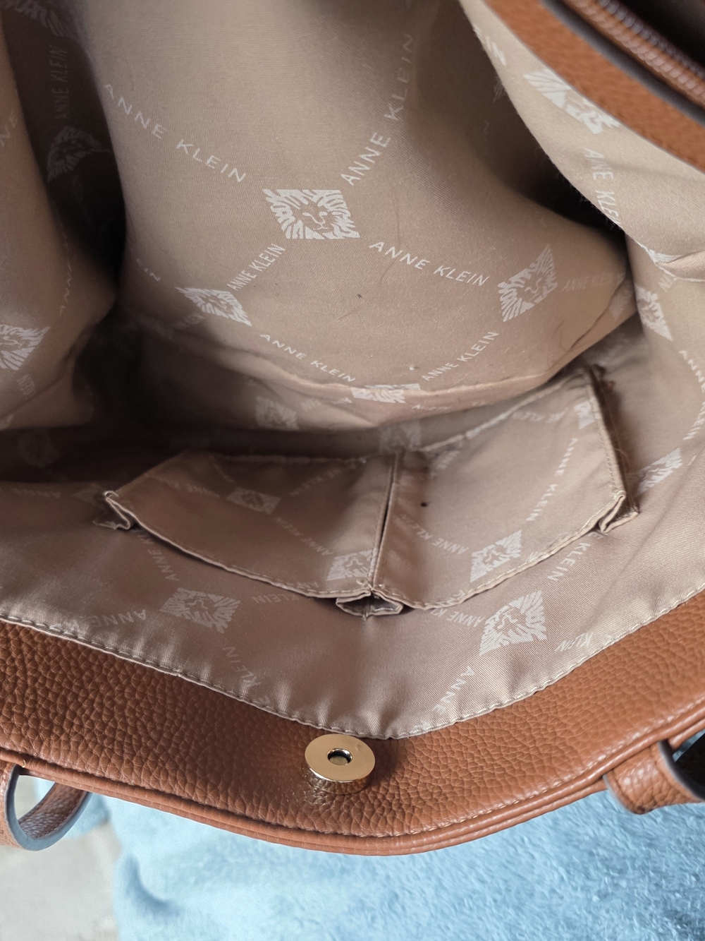 Anne Klein Caramel Pebble Leather Tote Bag with Matching Zip Pouch Set - Picture 12 of 16